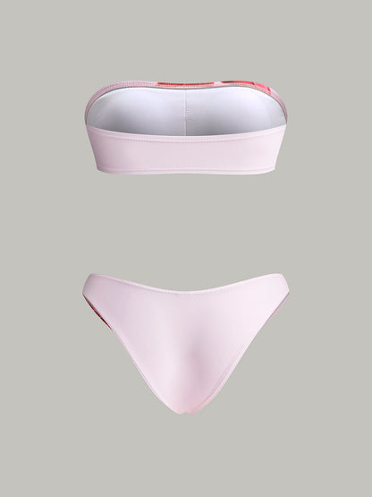 Çiçek Baskılı Bandeau Bikini ve Pareo Etek Seti