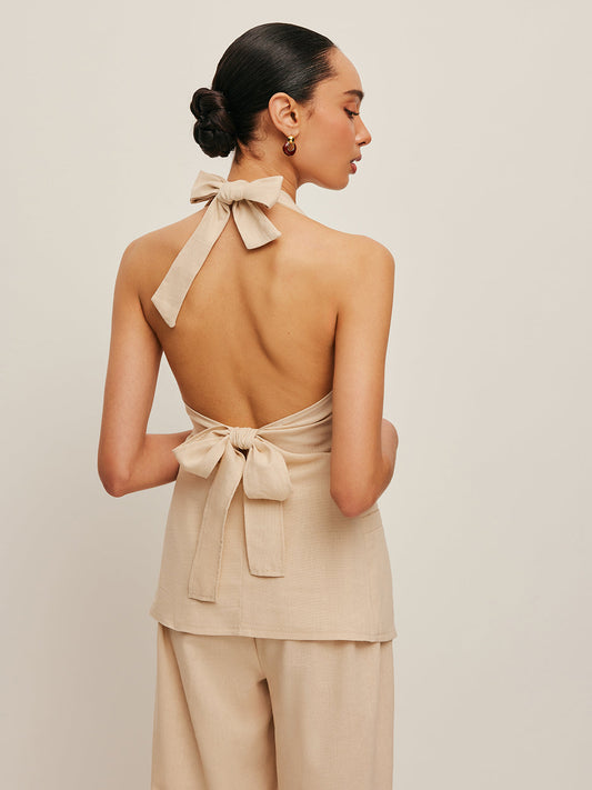 Halter Boyun Fiyonklu Pantolon Takımı