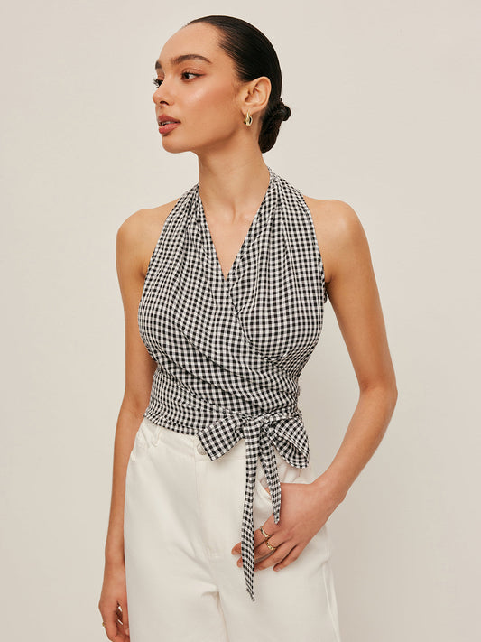Gingham Askılı Sarma Üst