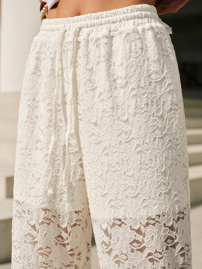 Çekme İpli Orta Bel Dantel Pantolon