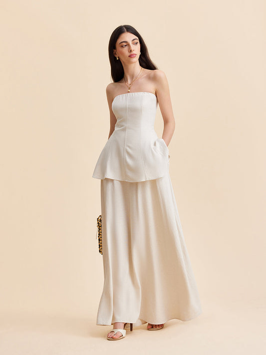 Sutyensiz Peplum Üst ve Dalgalı Etek Takımı