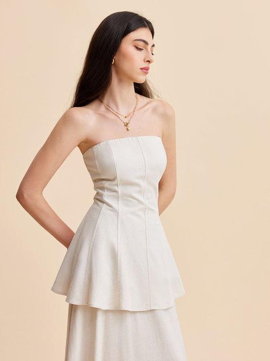 Sutyensiz Peplum Üst ve Dalgalı Etek Takımı