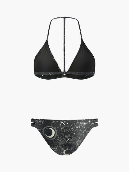 Astroloji Baskılı Boyun Bağlamalı Bikini Seti