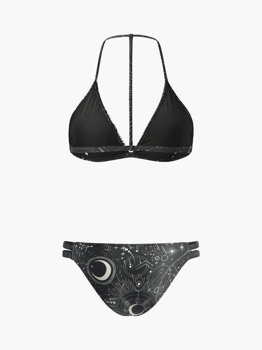 Astroloji Baskılı Boyun Bağlamalı Bikini Seti