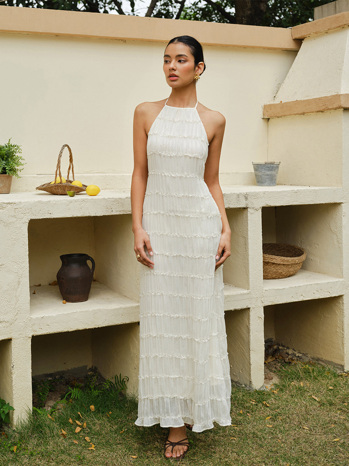 Askılı Sırtlı Volanlı Elbise