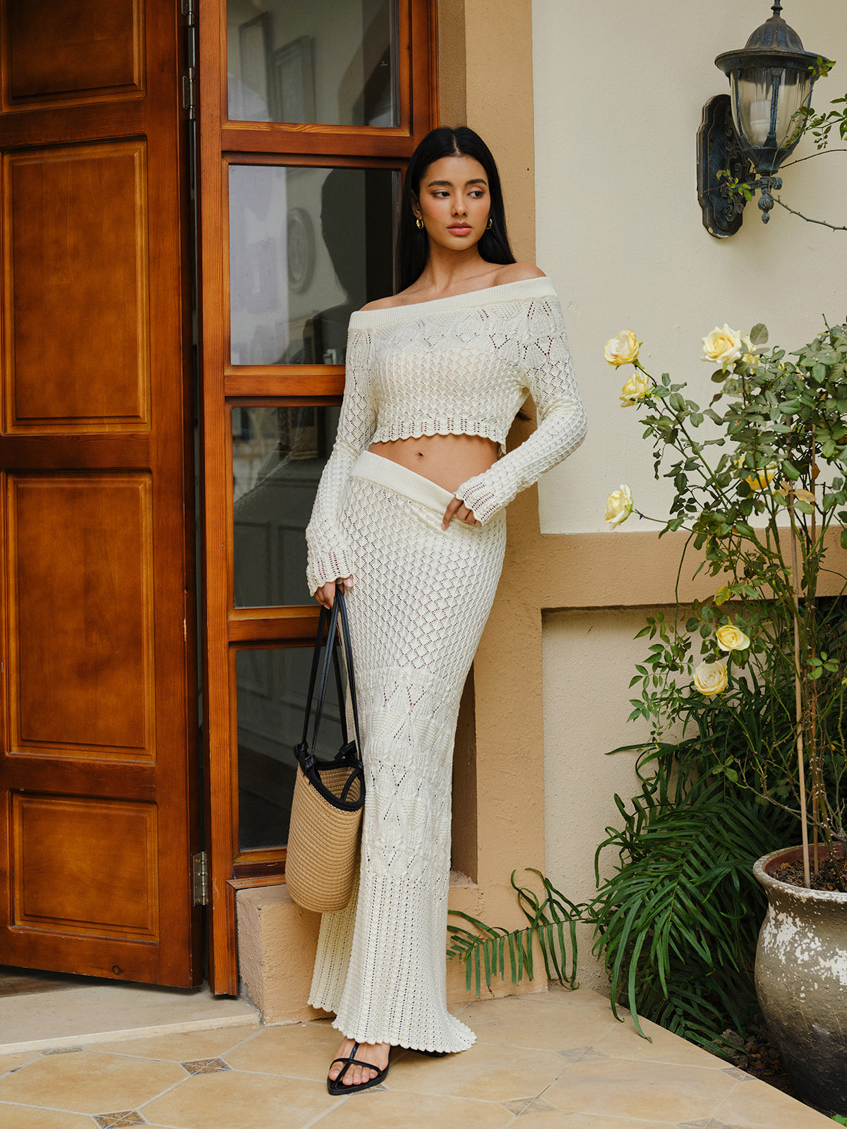 Örgü Off-Shoulder Kısa Üst