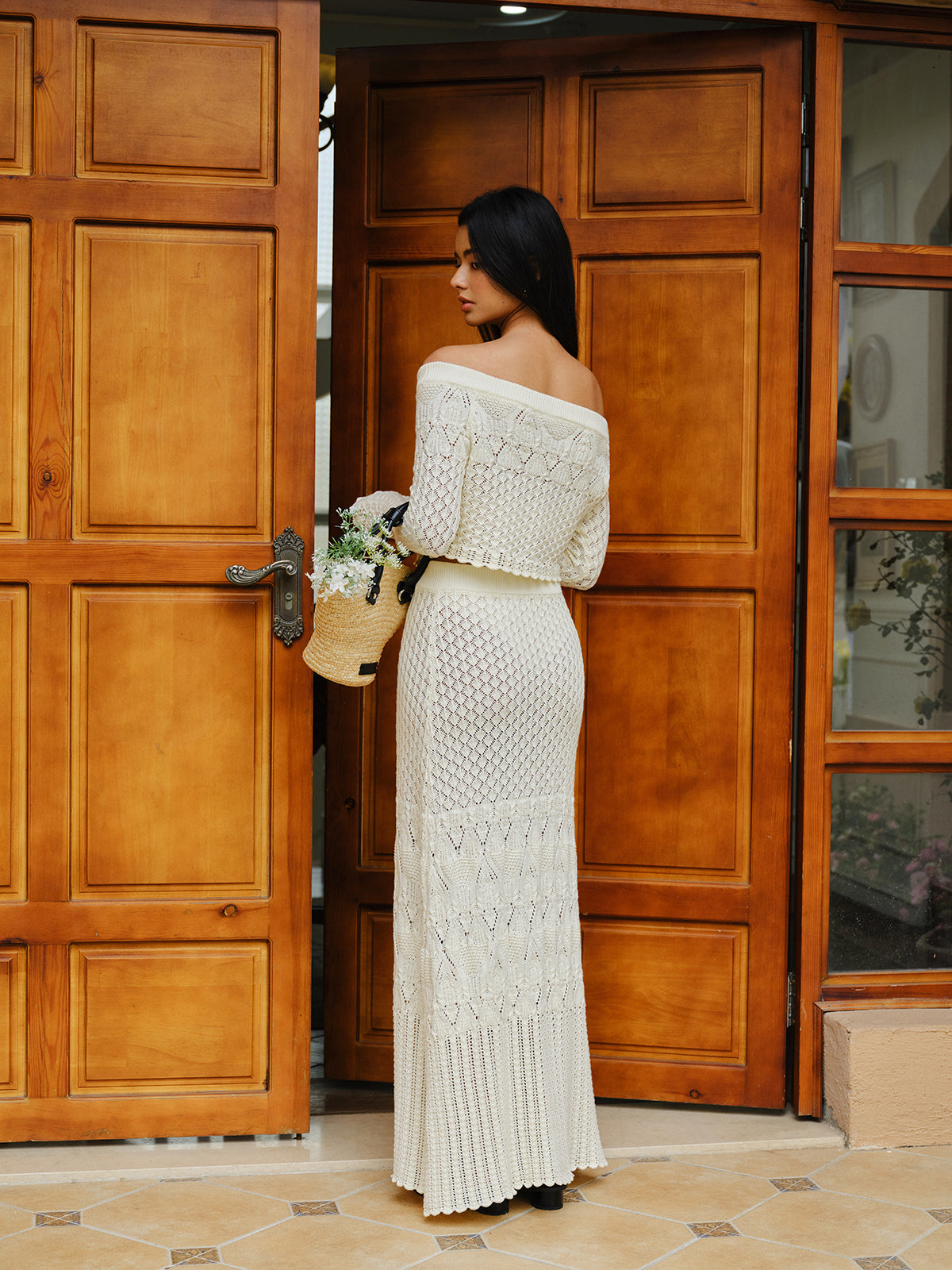 Örgü Off-Shoulder Kısa Üst