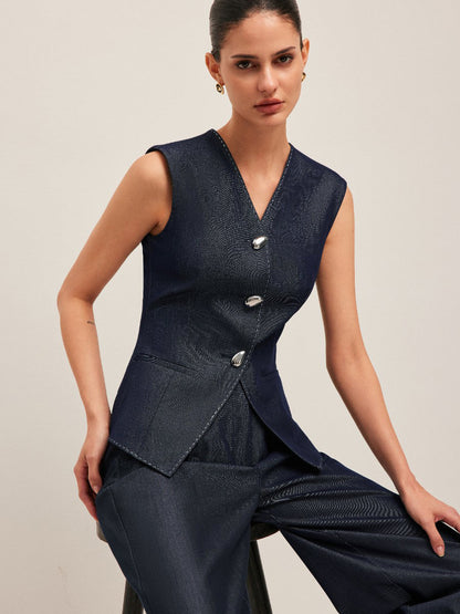 Zıt Dikişli Düğmeli Peplum Yelek