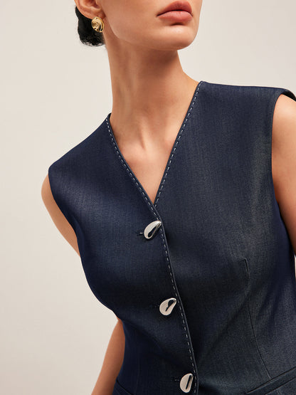 Zıt Dikişli Düğmeli Peplum Yelek
