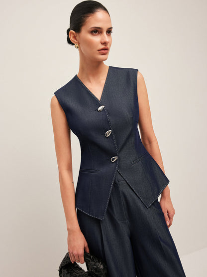Zıt Dikişli Düğmeli Peplum Yelek