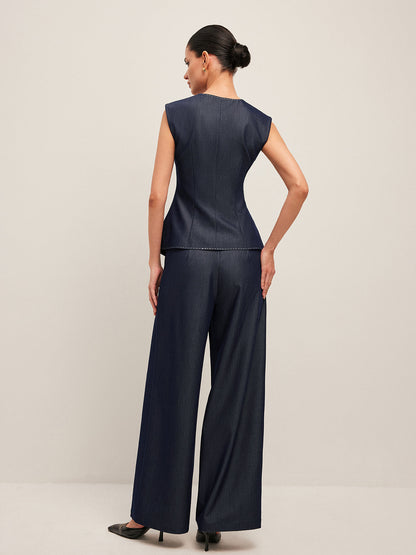 Zıt Dikişli Düğmeli Peplum Yelek