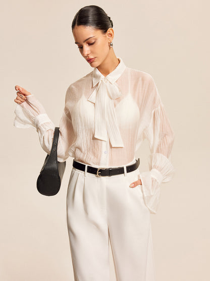 Sheer Bow Tie Blouse