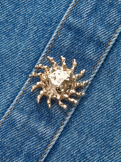 Denim Panel Kontrast Askılı Korsaj Üst