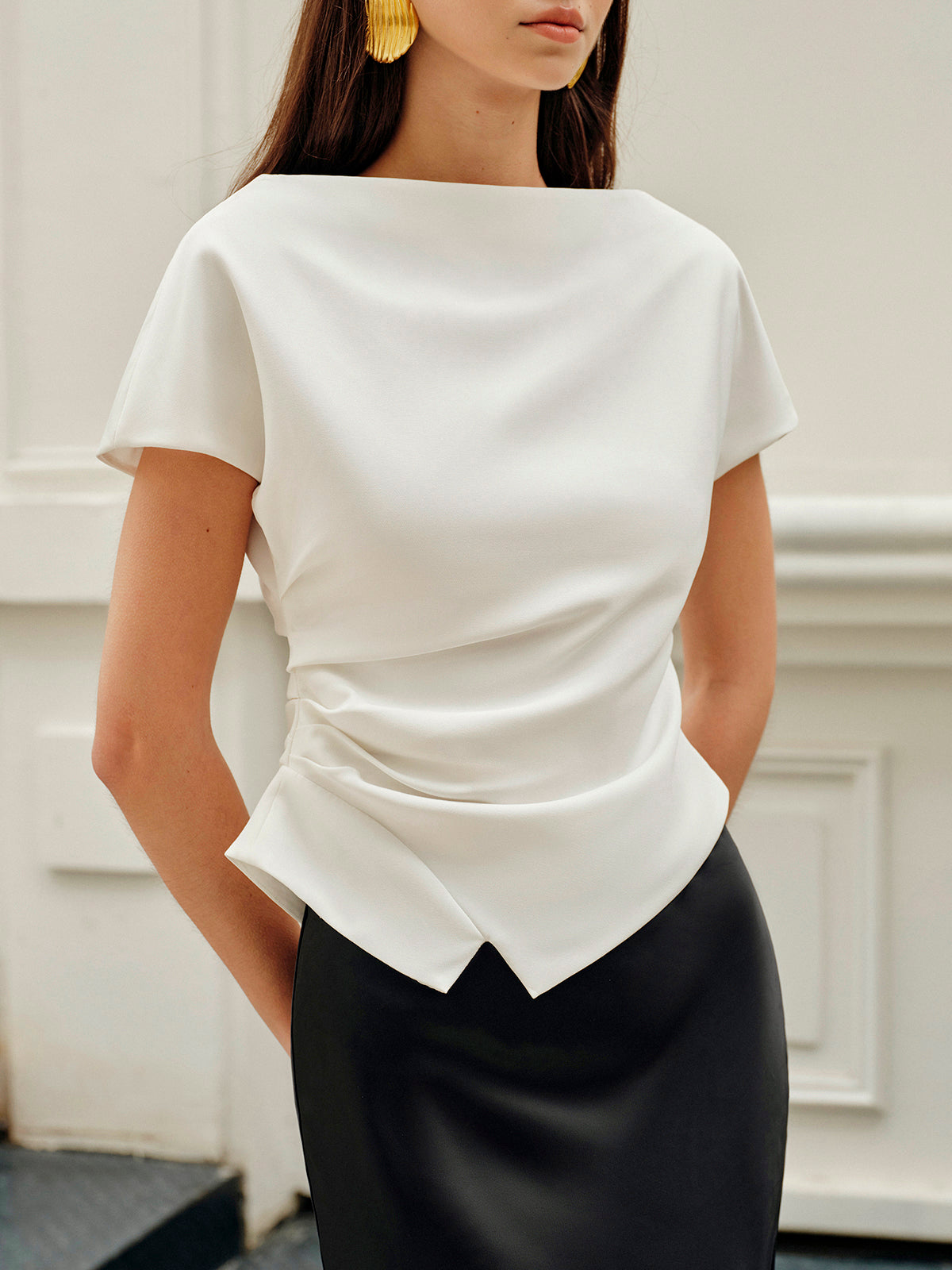 Asimetrik Hem K gathered T-Shirt