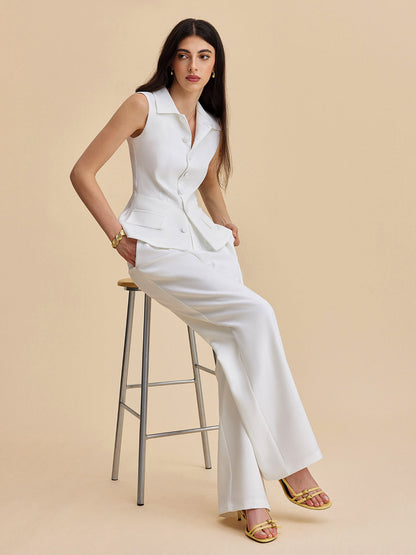 Cepli Düğmeli Kolsuz Pantolon Seti