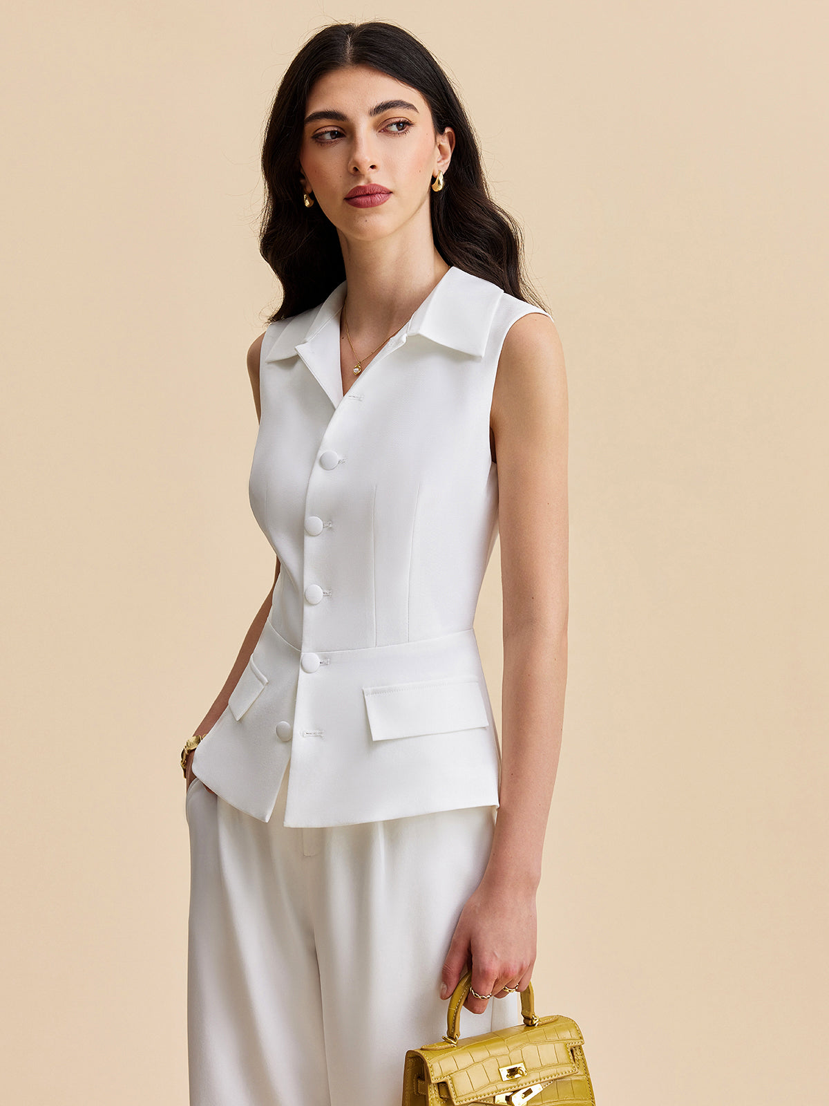 Cepli Düğmeli Kolsuz Pantolon Seti