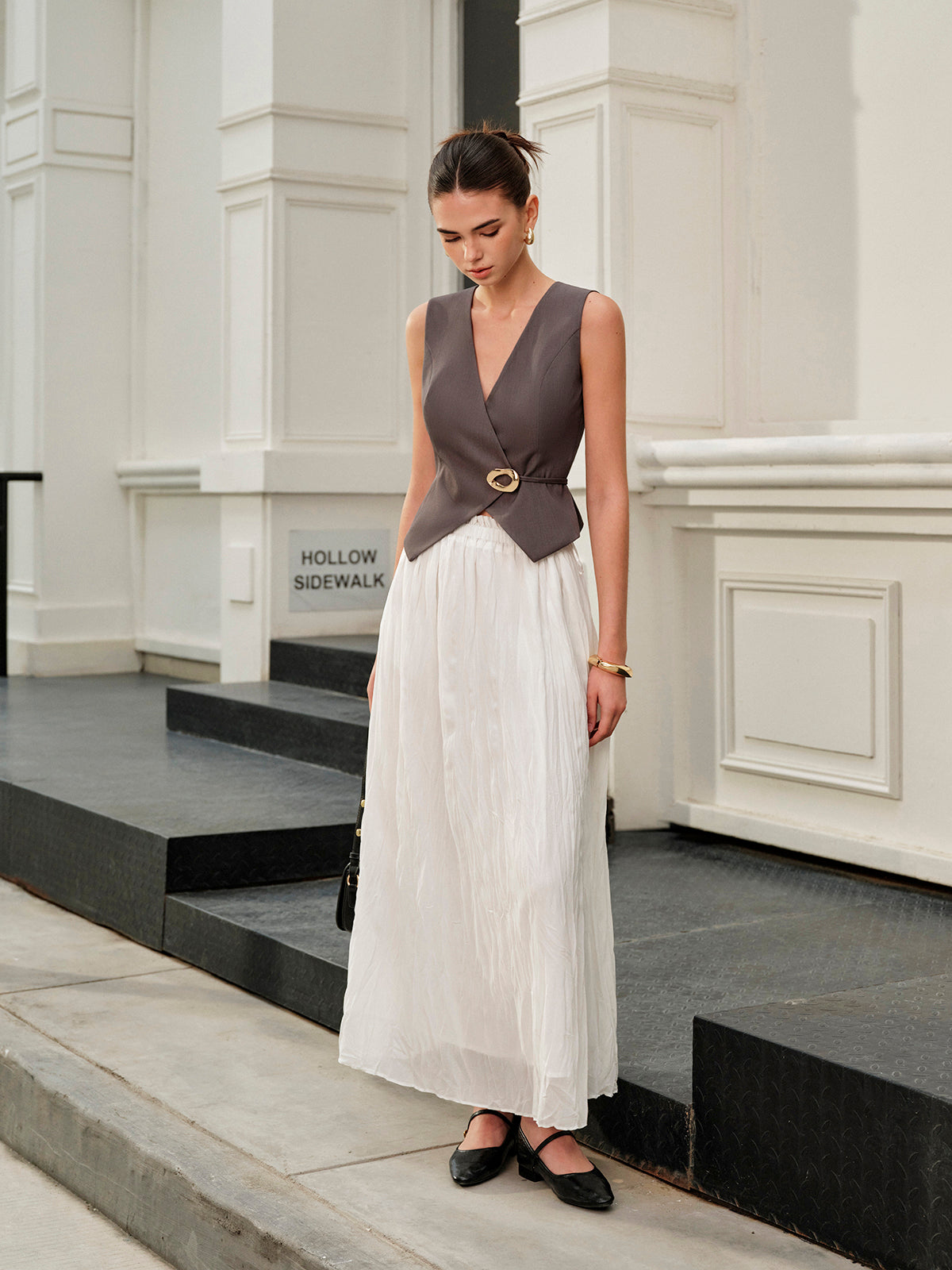 Lastikli Bel Plise Maxi Etek