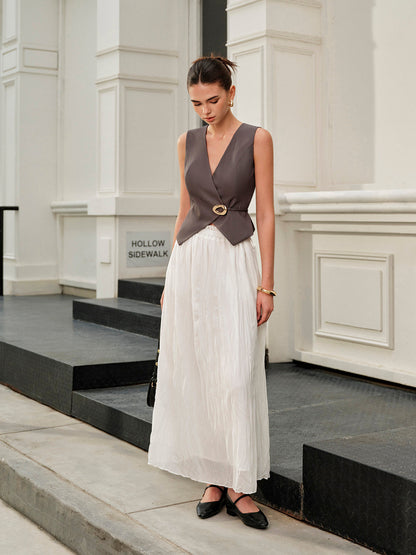 Lastikli Bel Plise Maxi Etek