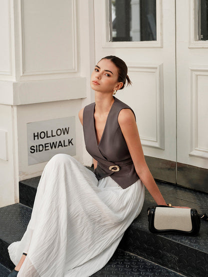 Lastikli Bel Plise Maxi Etek