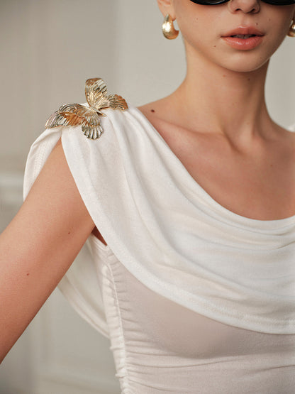 Yarı Şeffaf Metal Kelebek Yaka Üst