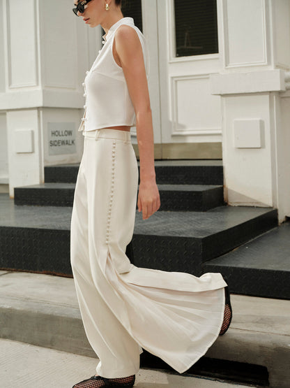 Yamaya Pileli Geniş Paça Pantolon