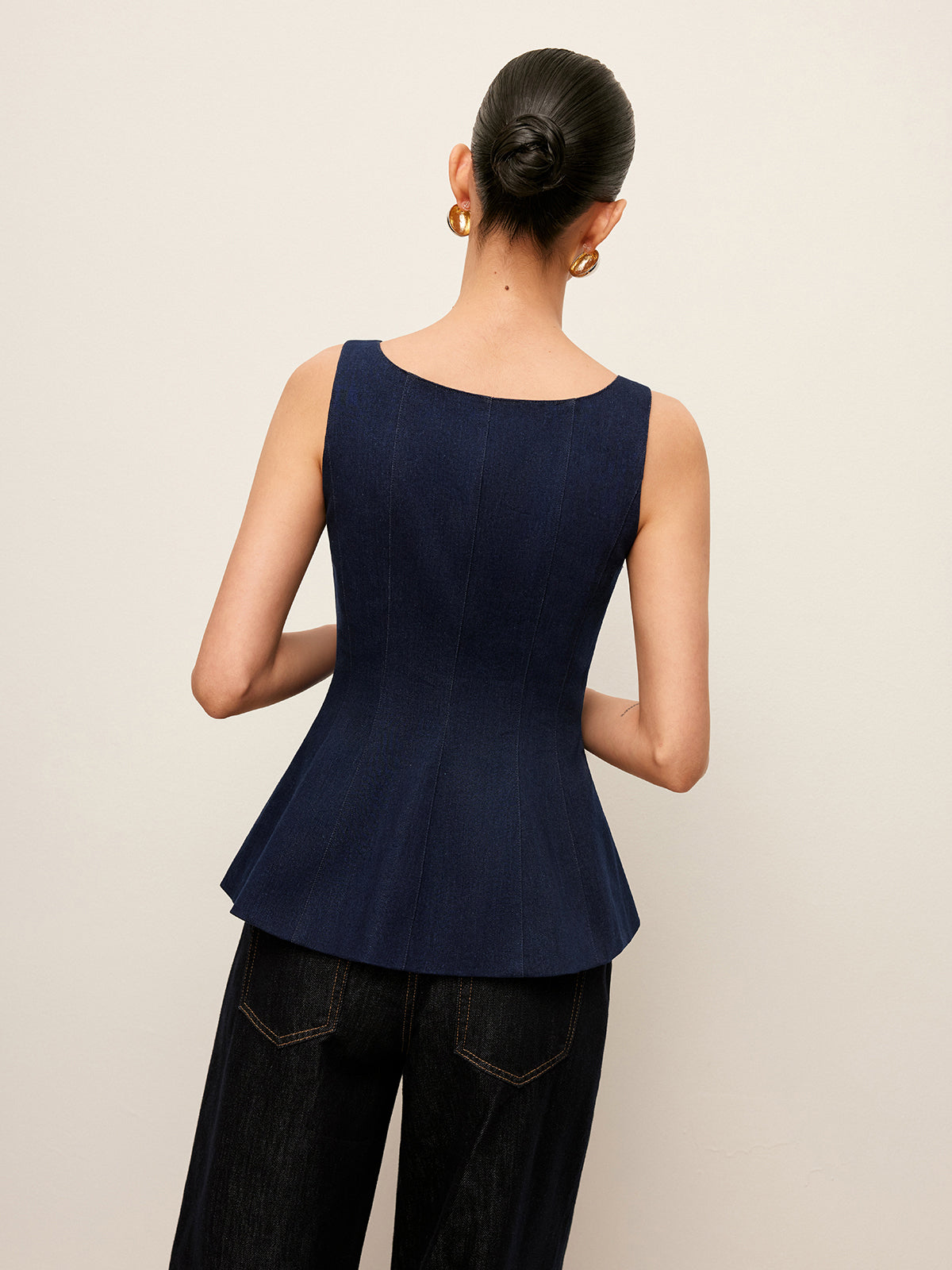 Zip-Ön Denim Peplum Üst