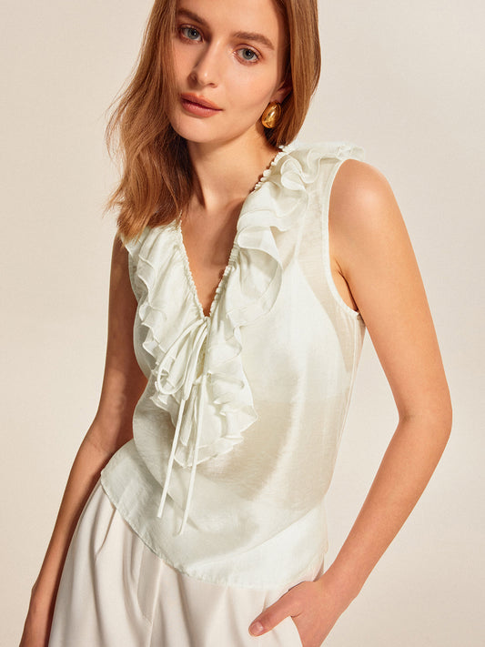 Şeffaf Ruffled Bağcıklı Üst