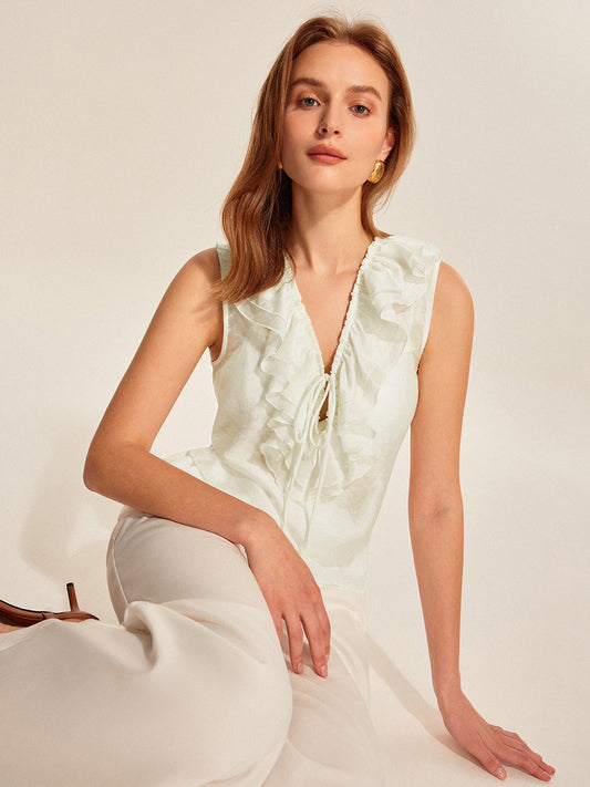 Şeffaf Ruffled Bağcıklı Üst