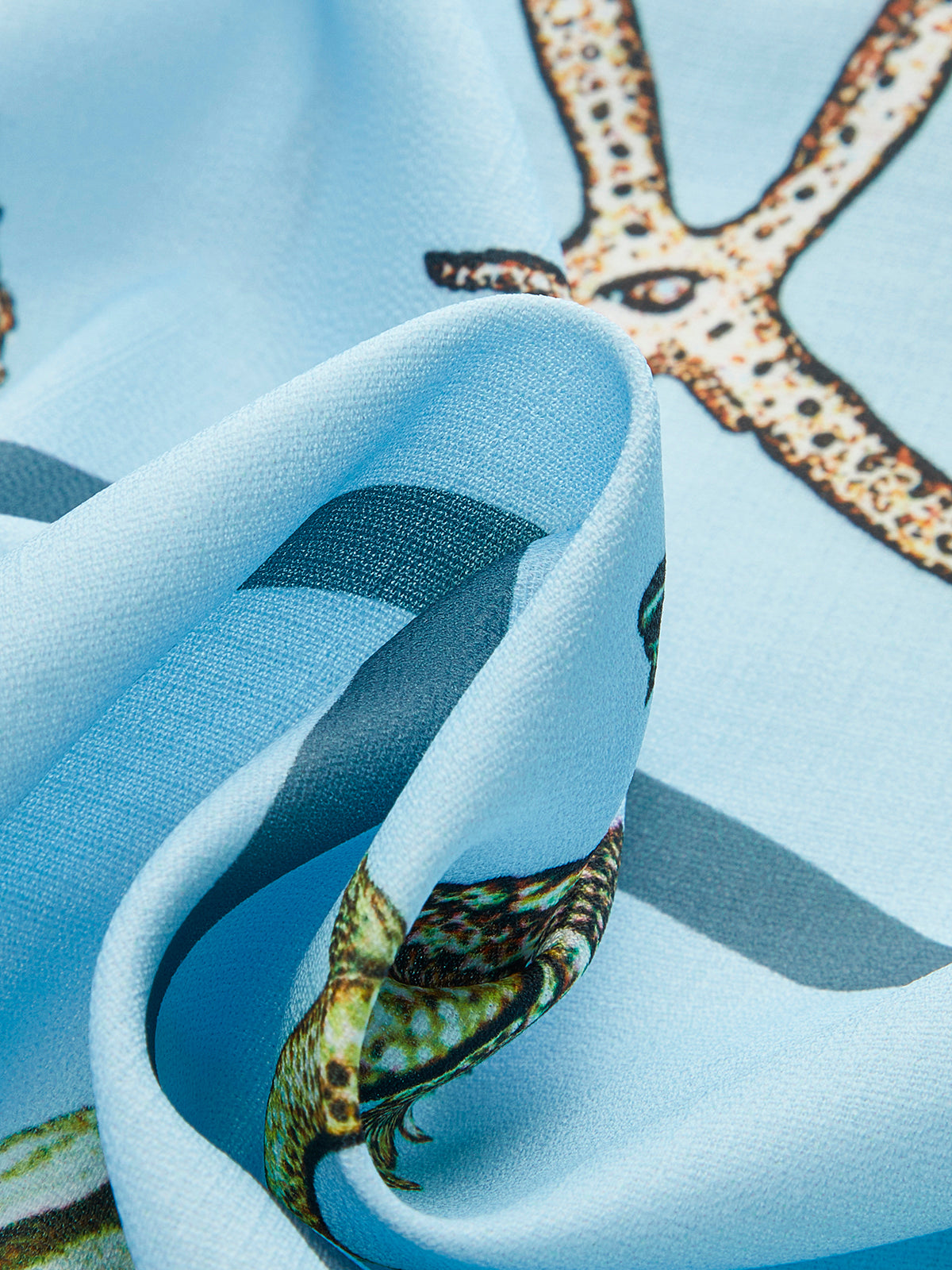 Belt ile Aquatik Desenli Düğmeli Yaka