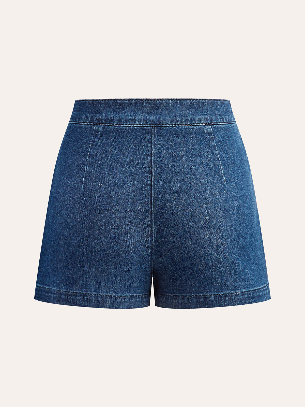 Metal Düğme Bağcıklı Denim V Yaka Şort Takımı