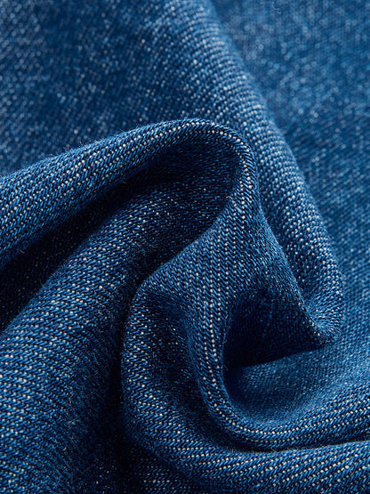 Metal Düğme Bağcıklı Denim V Yaka Şort Takımı