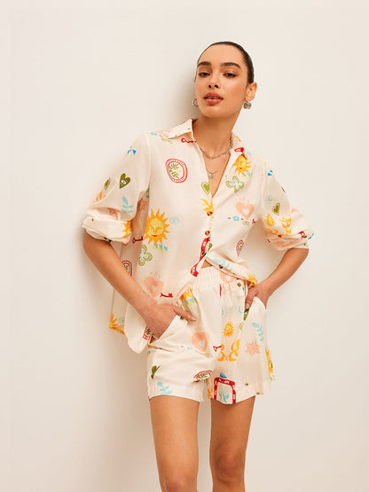 Fırfırlı Desenli Kısa Pantolon Takımı