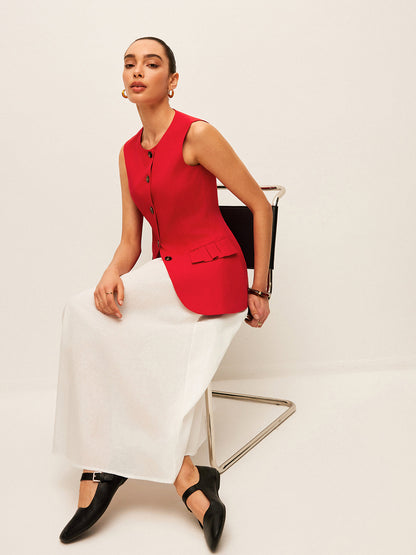 Pamuk ve Keten Düğmeli Yelek