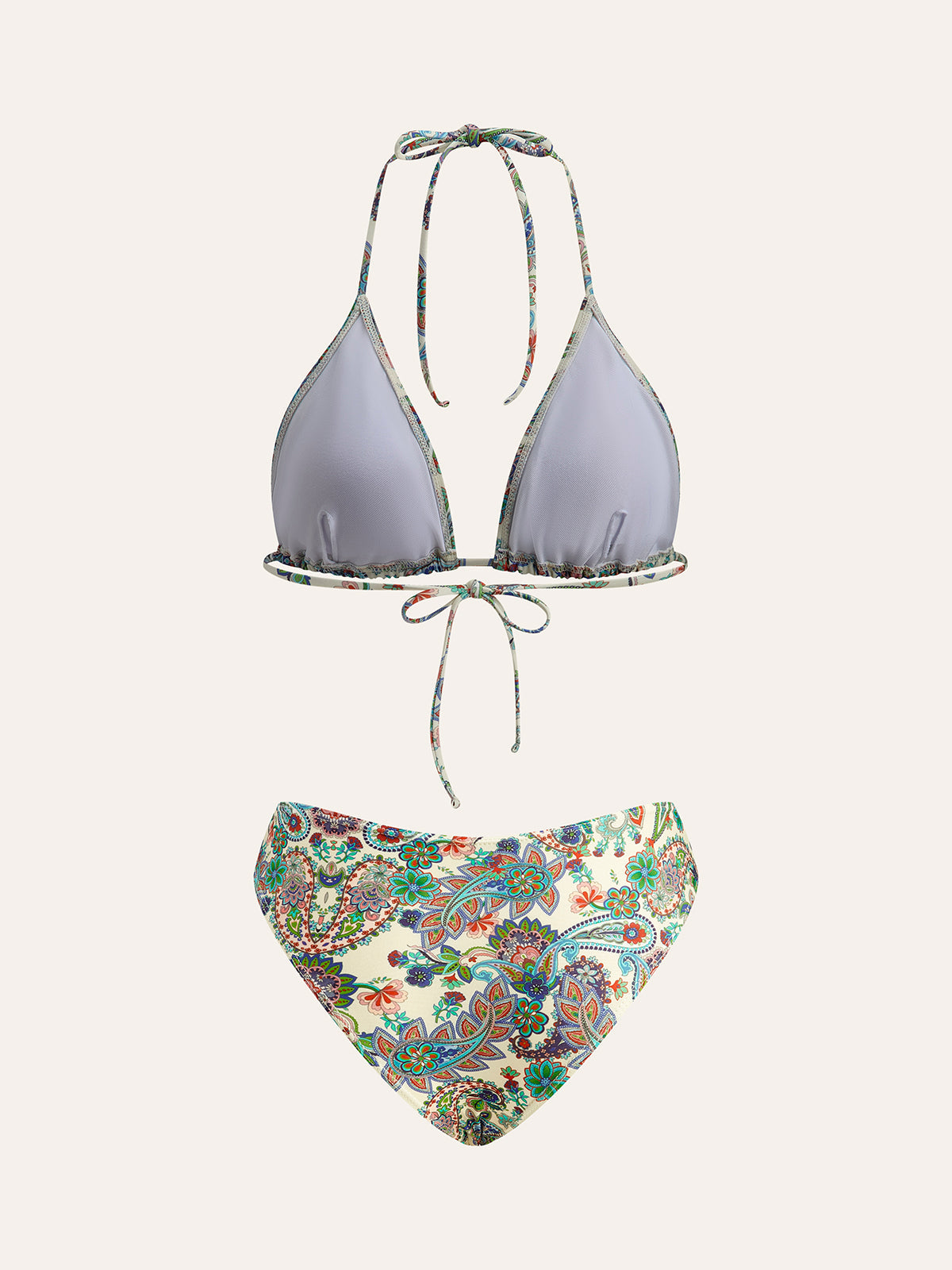Paisley Desenli Pareo ile Bağlamalı Bikini Seti