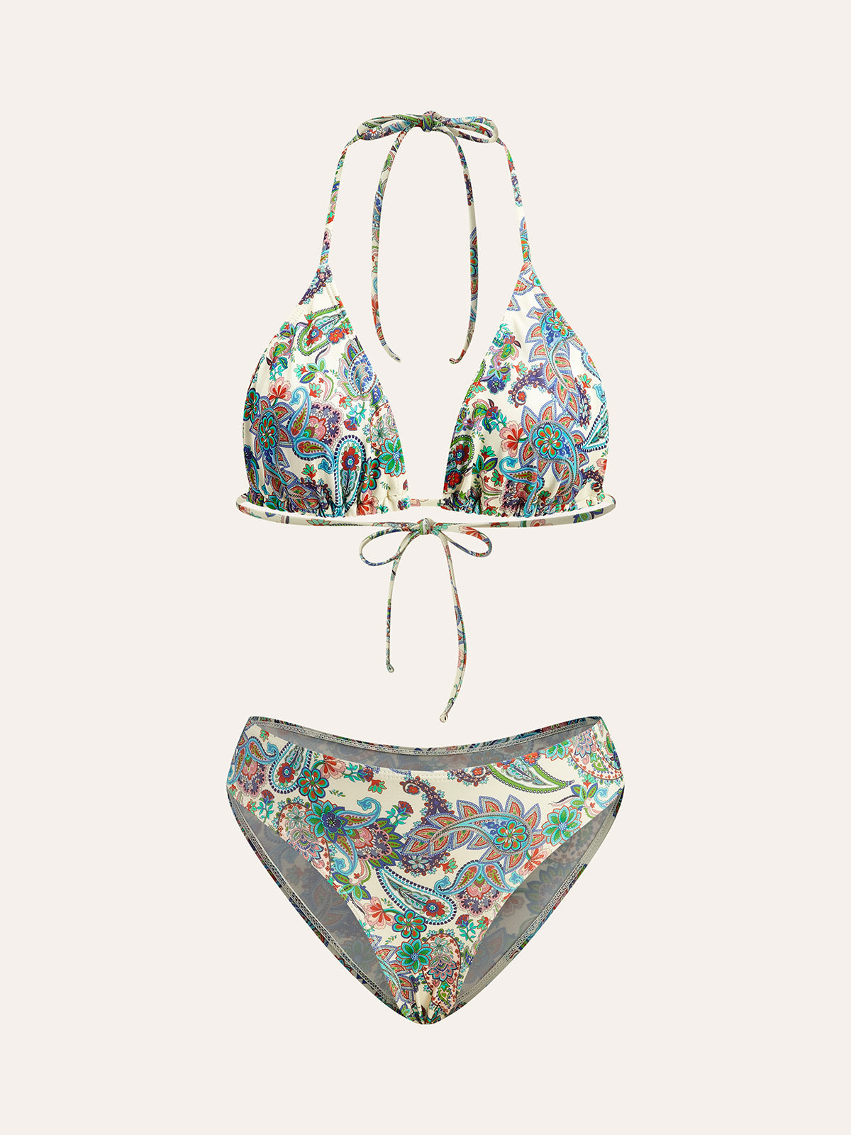 Paisley Desenli Pareo ile Bağlamalı Bikini Seti