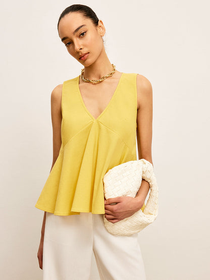 Pamuk ve Keten V-Yaka Peplum Bluz