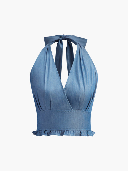 Fırfırlı Etek Denim Askılı Üst