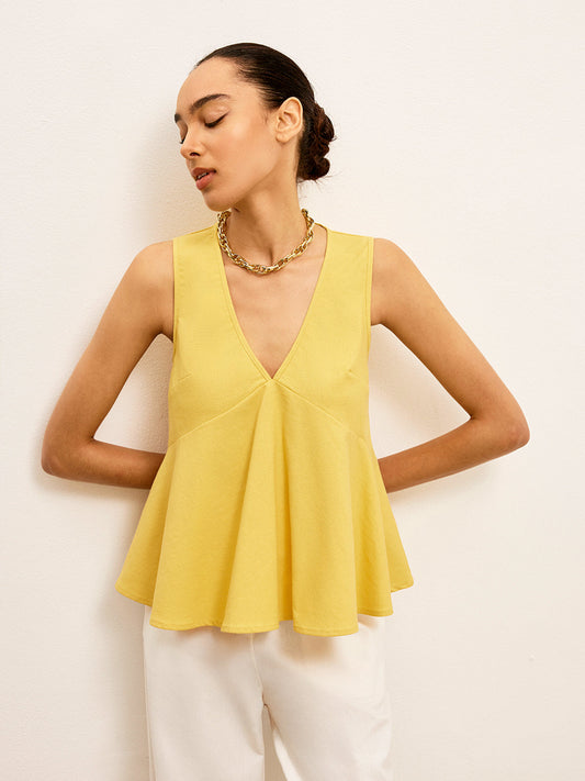 Pamuk ve Keten V-Yaka Peplum Bluz