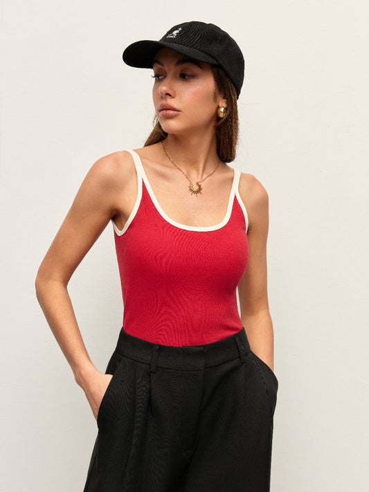 Kontrast Trim Ribbed Cami Üst