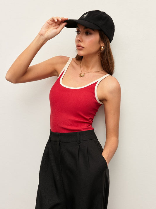 Kontrast Trim Ribbed Cami Üst