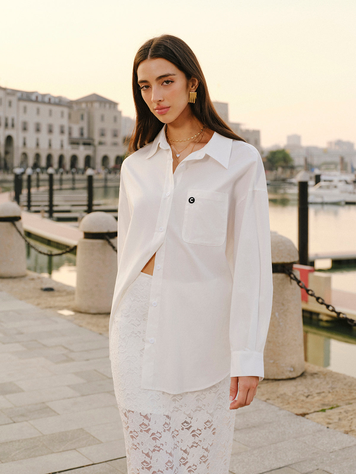 Pamuk Karışımı Bağcıklı Önüstü Gömlek