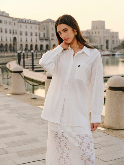 Pamuk Karışımı Bağcıklı Önüstü Gömlek