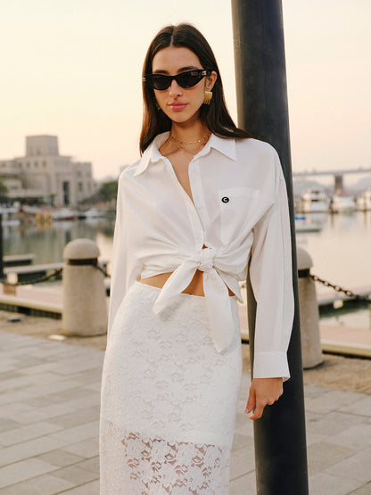 Pamuk Karışımı Bağcıklı Önüstü Gömlek