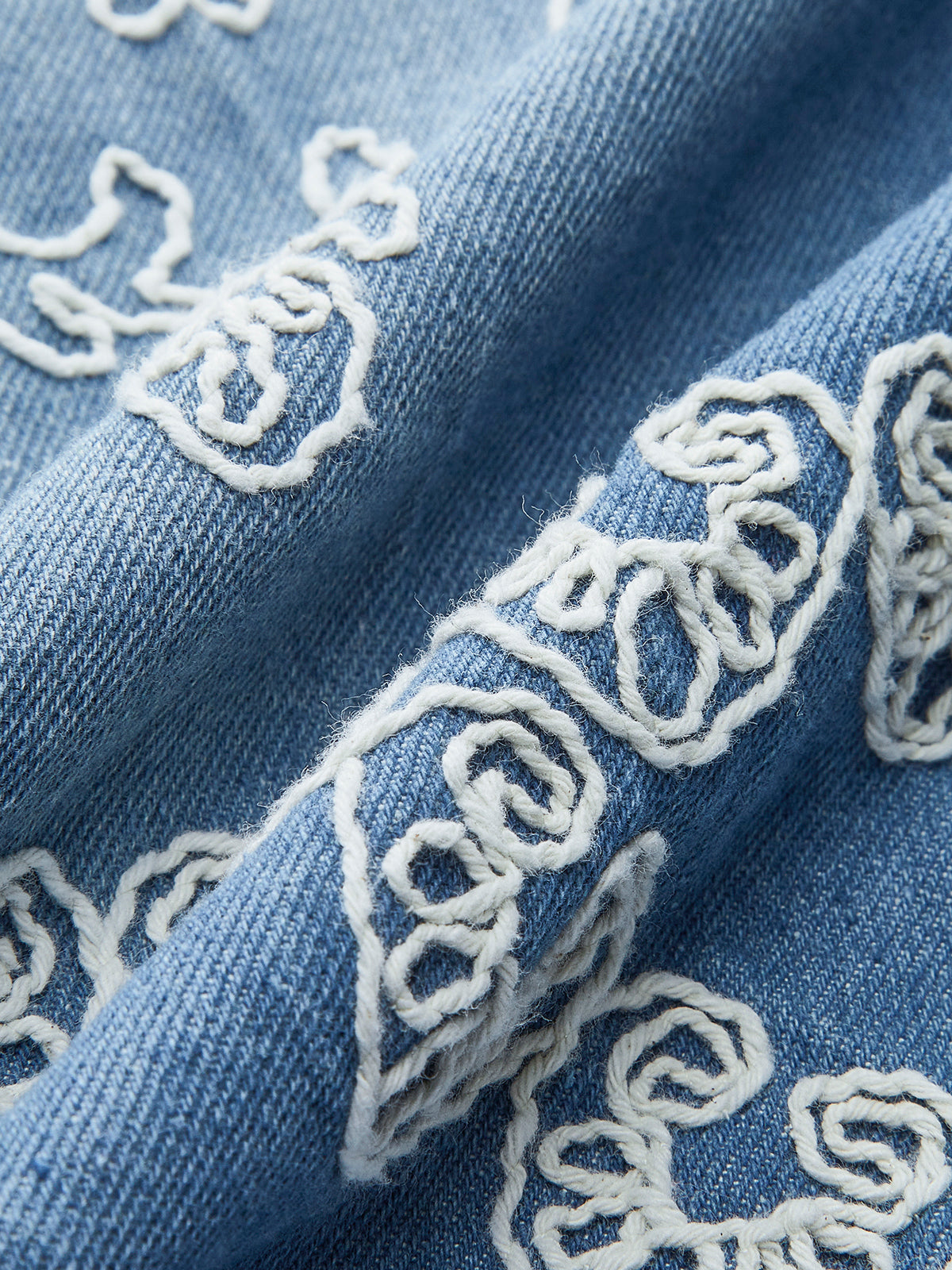 Nakışlı Denim Düğmeli Yelek