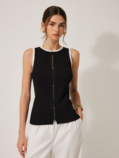 Renk Bloklu Triko Bağcıklı Yelek