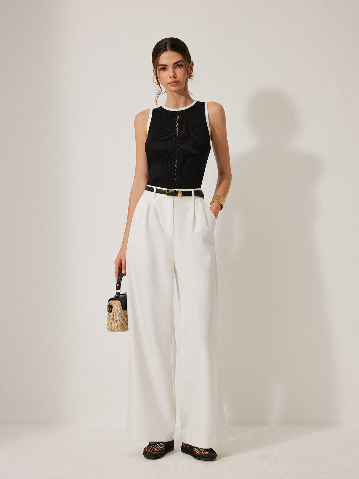 Renk Bloklu Triko Bağcıklı Yelek