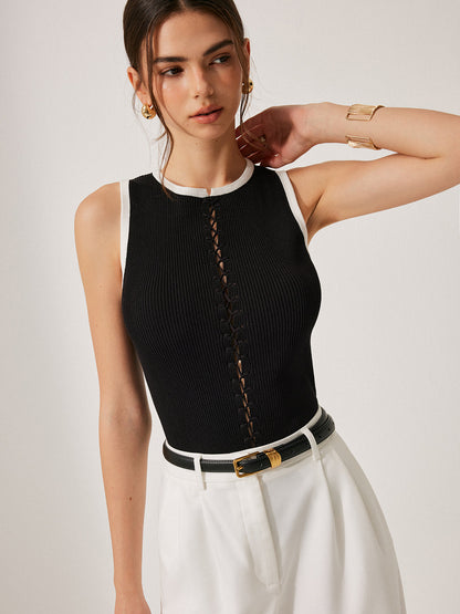 Renk Bloklu Triko Bağcıklı Yelek