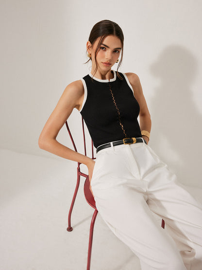 Renk Bloklu Triko Bağcıklı Yelek