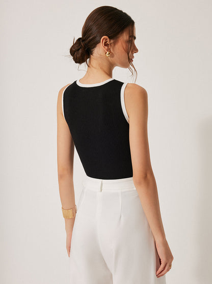 Renk Bloklu Triko Bağcıklı Yelek