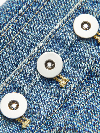 Orta Bel Dekor Düğmeli Fermuarlı Sarkan Denim Kot Pantolon